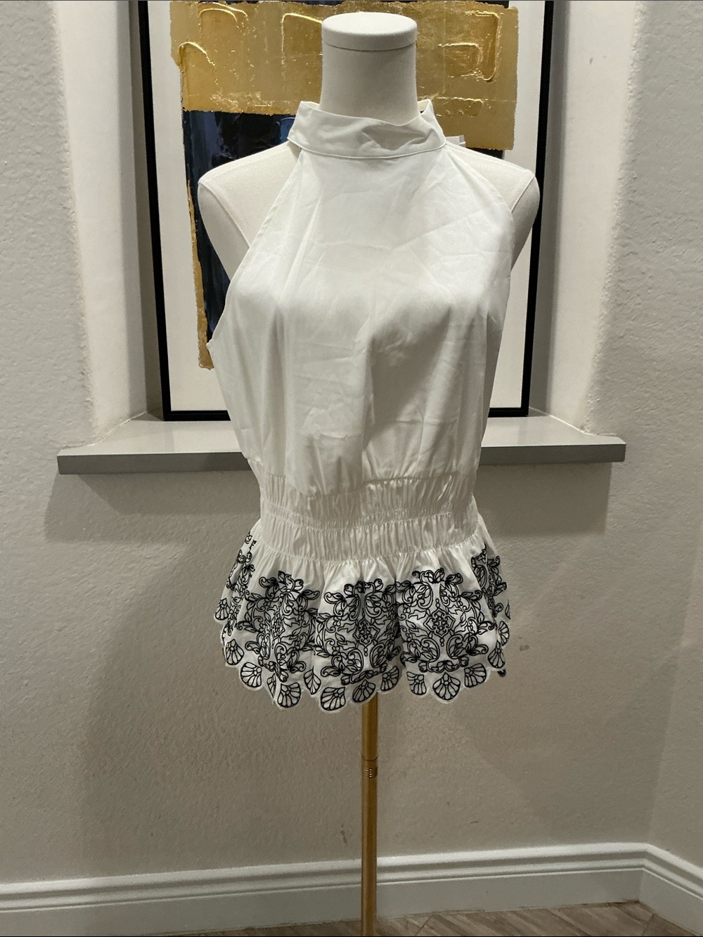 White House Black Market White Halter Top with Black Lace